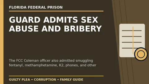 Prison Project editorial headline graphic: Federal Prison Guard Admits Sex Abuse and Smuggling Fentanyl Into FCC Coleman