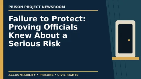 Prison Project editorial headline graphic: Failure to Protect: Proving Officials Knew About a Serious Risk