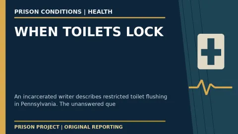Prison Project editorial headline graphic: One-Hour Toilet Lockouts Raise a Bigger Question About Prison Sanitation
